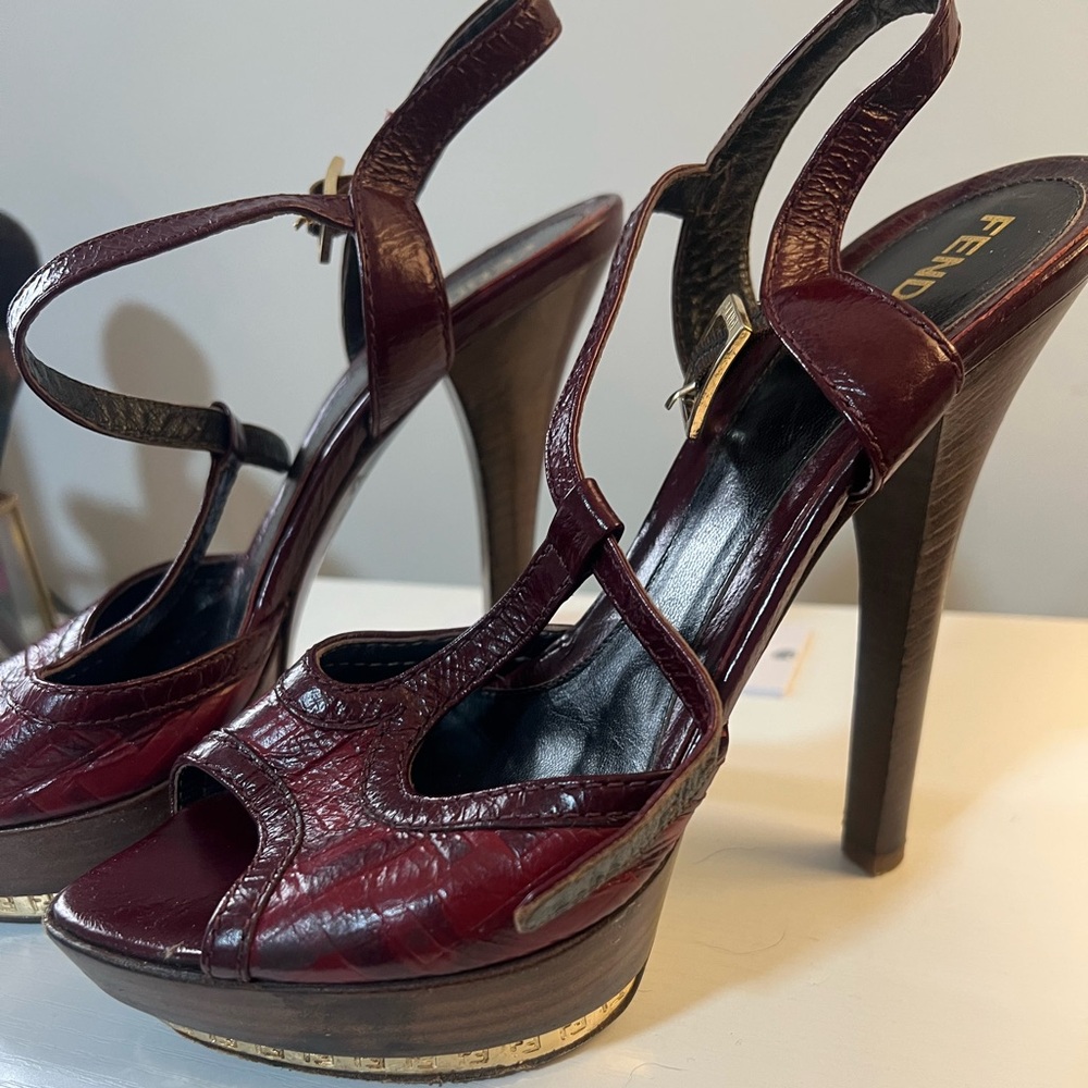 Fendi Women's Burgundy Platform Heels Designer